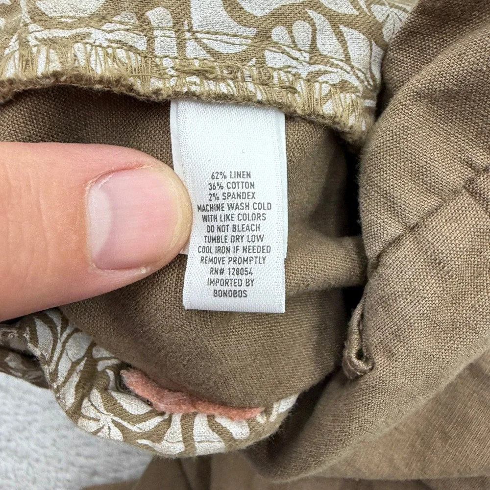 Bonobos Mens Brown Linen Cotton Blend Pleated Straight Leg Chino Pants 34/30